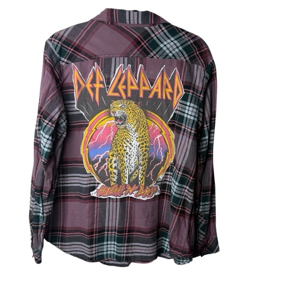 Dickies Tops - Def Leppard Graphic Plaid Shirt band tee upcycle